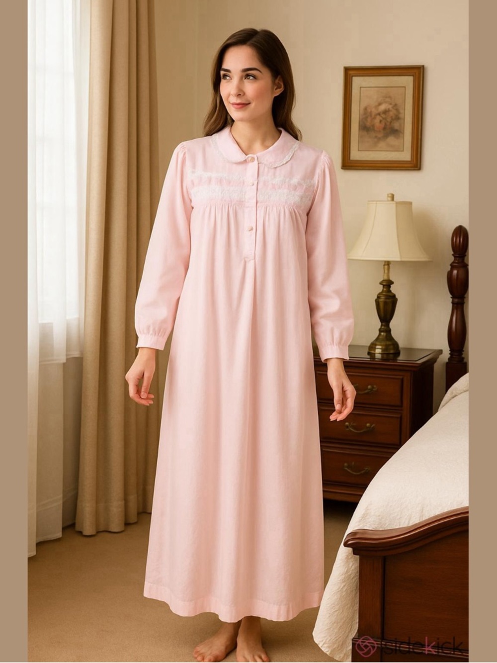 Vintage 60s Bealls NOS Katz Never-Press Cotton Nightgown NEW Pink Cottagecore